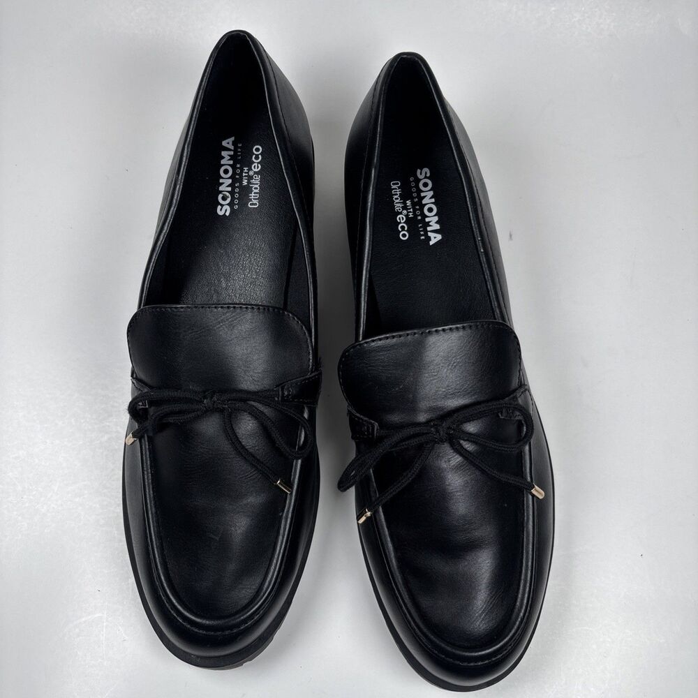 Sonoma Goods for Life Black Lug Sole Loafers Bow Tie Ortholite Eco women's 9.5